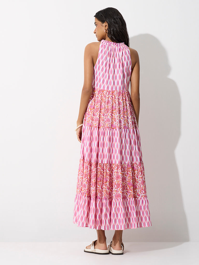Bombay Paisley Pink Printed Cotton Tiered Dress
