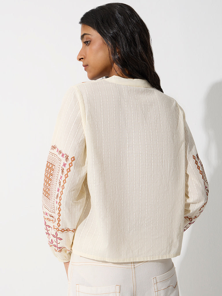 Bombay Paisley Off-White Printed Cotton Blouse