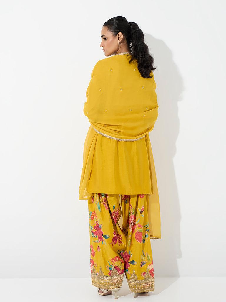 Vark Mustard Zari Embroidered A-Line Ethnic Set