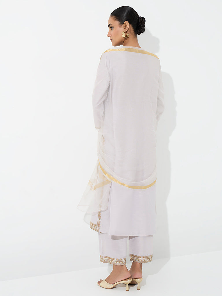 Vark Lavender Zari Embroidered Straight Ethnic Set