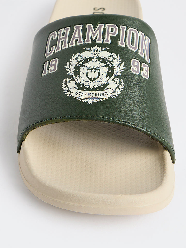 SOLEPLAY Dark Green Text Printed Pool Slides