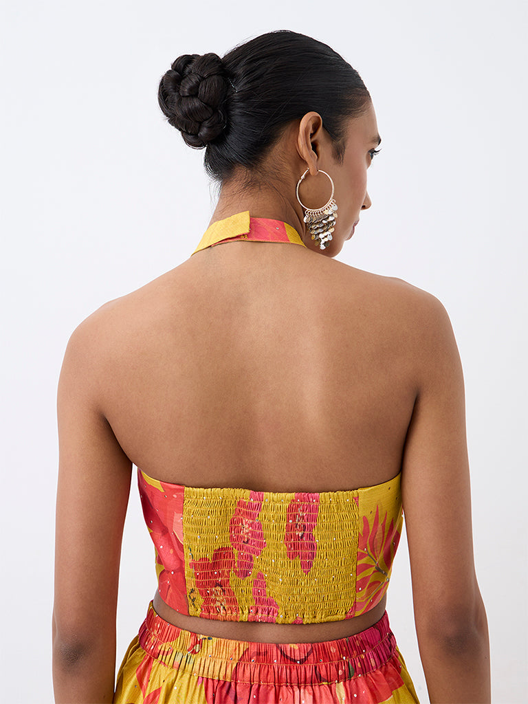 Vark Yellow Floral Printed Halter-Neck Top