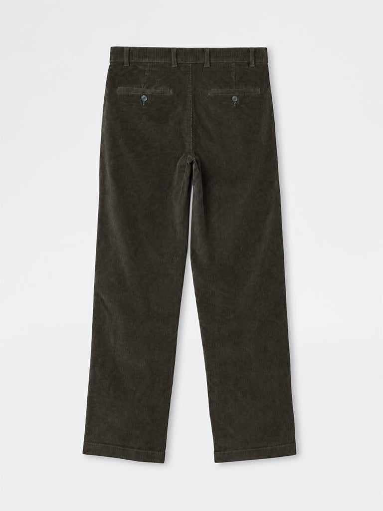 WES Casuals Dark Olive Corduroy Relaxed-Fit Mid-Rise Cotton-Blend Chinos
