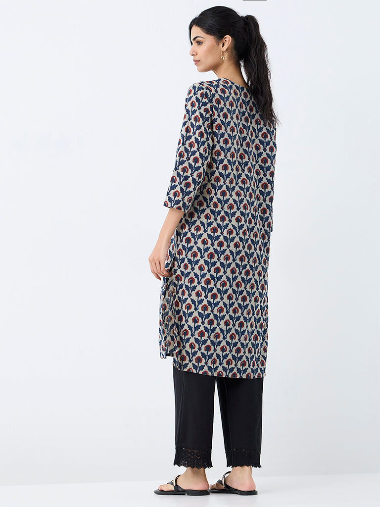 Utsa Multicoloured Floral Printed Cotton Straight Kurta