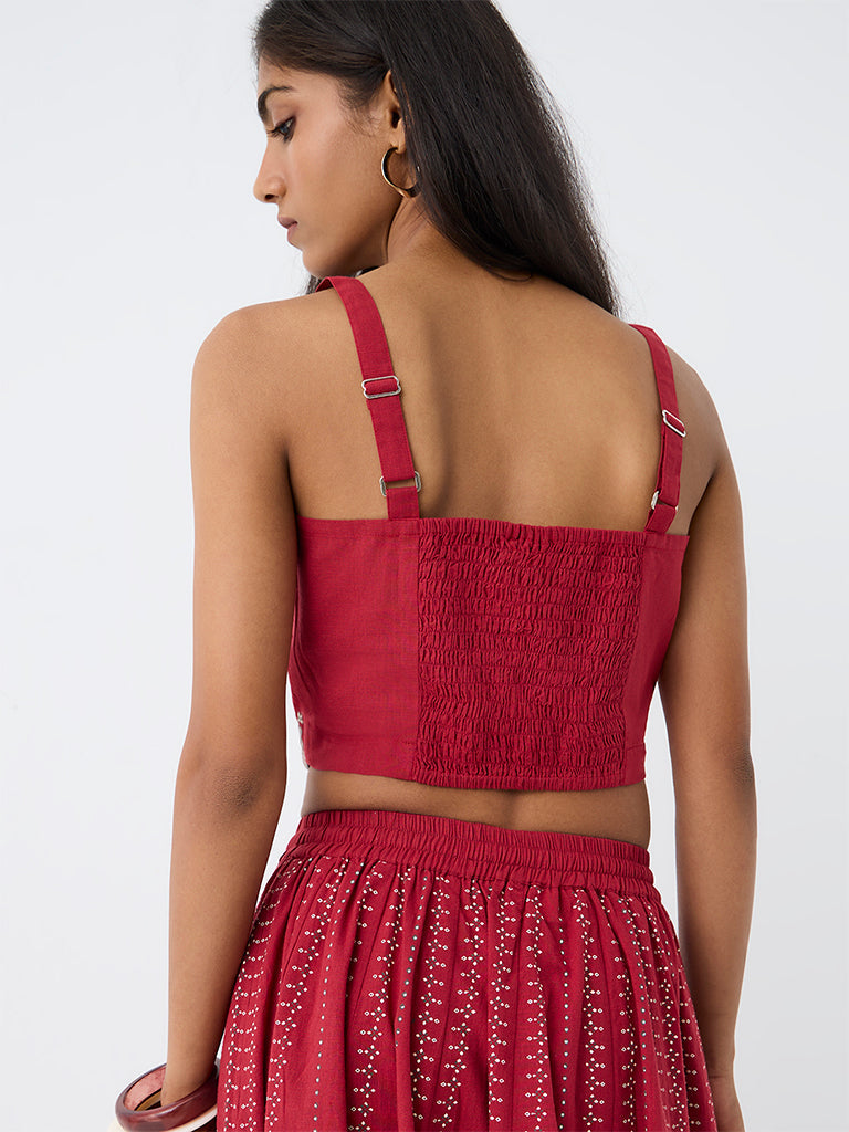 Utsa Red Printed Cotton Top