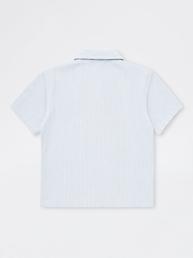 Boys Light Blue Japanese Cotton-Blend Text Printed Shirt