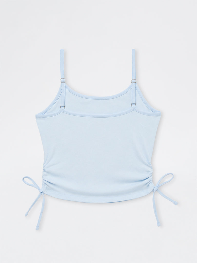 Girls Light Blue Text Printed Cotton-Blend Top