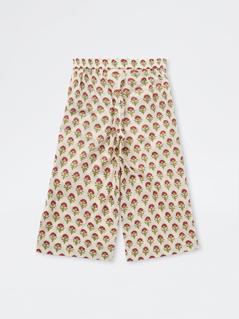 Utsa Kids Girls Ivory Floral Printed Cotton Ethnic Pants - (2-8 yrs)