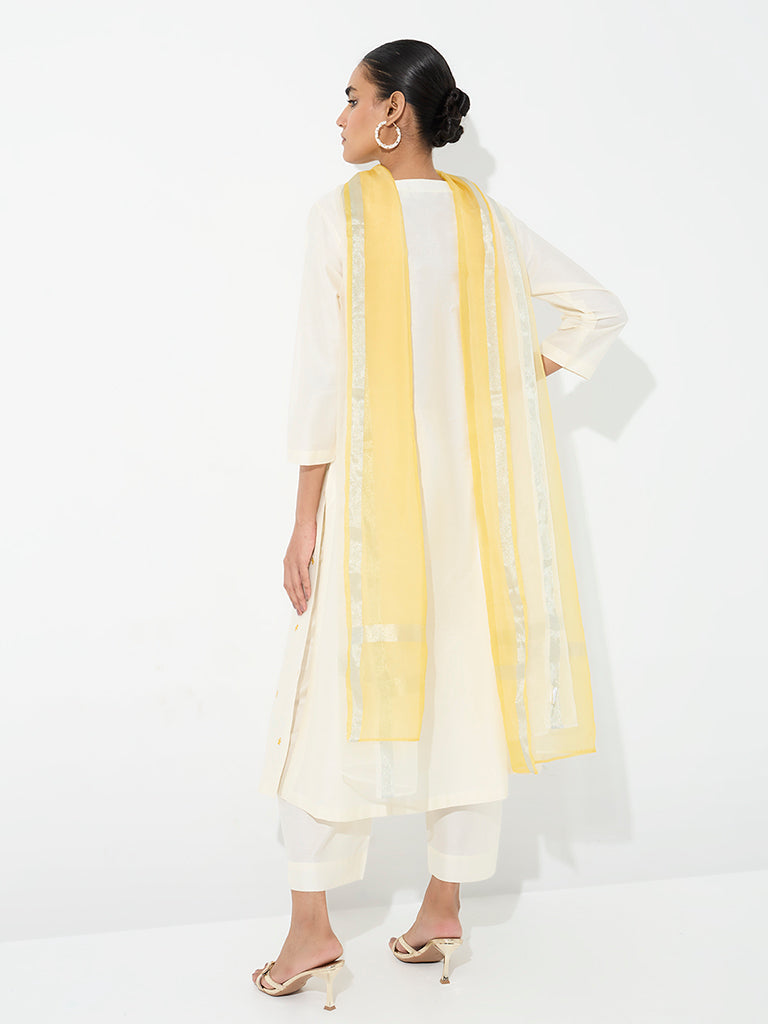 Vark Ivory Mirror Embroidered A-Line Ethnic Set