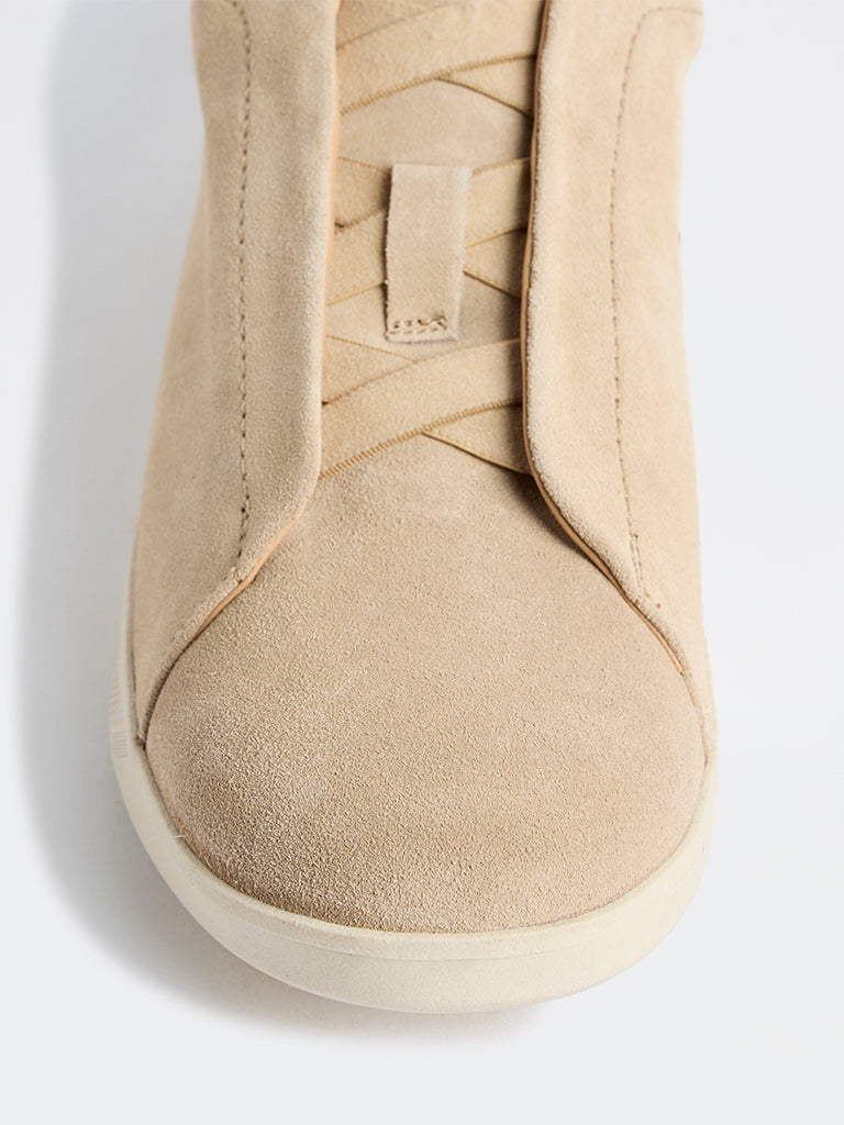 SOLEPLAY Light Beige Suede Slip-On Sneakers