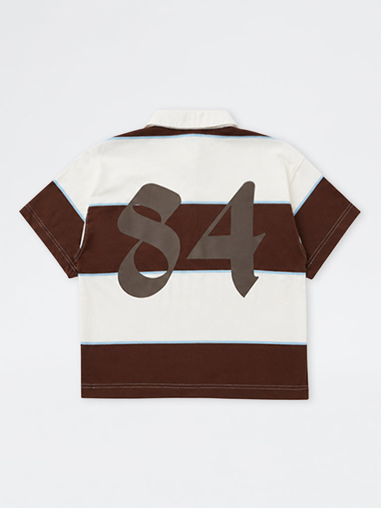 Boys Brown Striped Cotton Polo T-Shirt