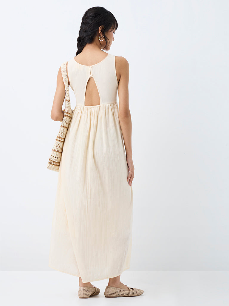 Bombay Paisley Cream Embroidered Cotton A-Line Dress