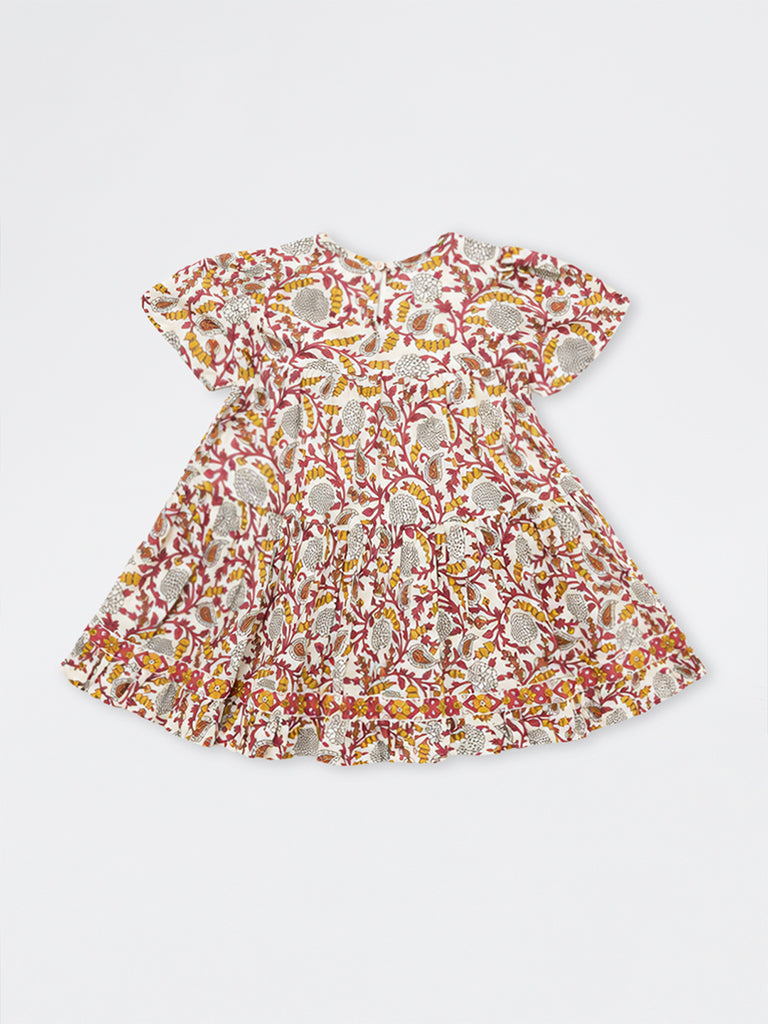 Utsa Kids Girls Multicolor Floral Printed Cotton A-Line Dress - (2-8 yrs)