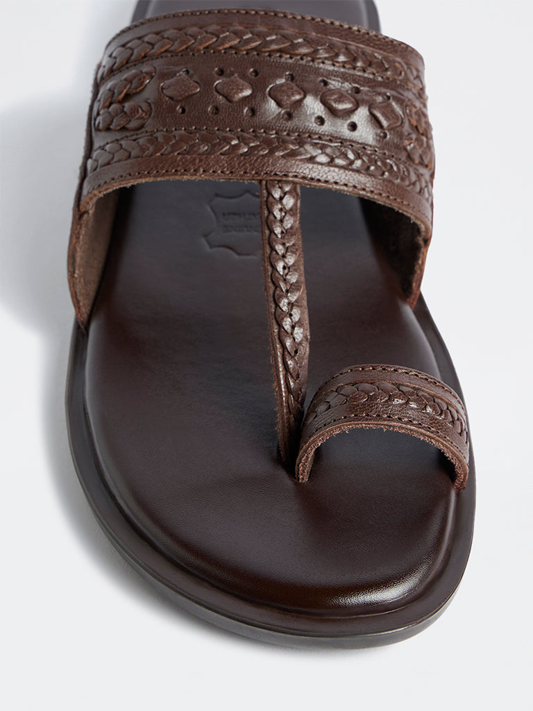 SOLEPLAY Dark Brown Braided Leather Kolhapuri Sandals