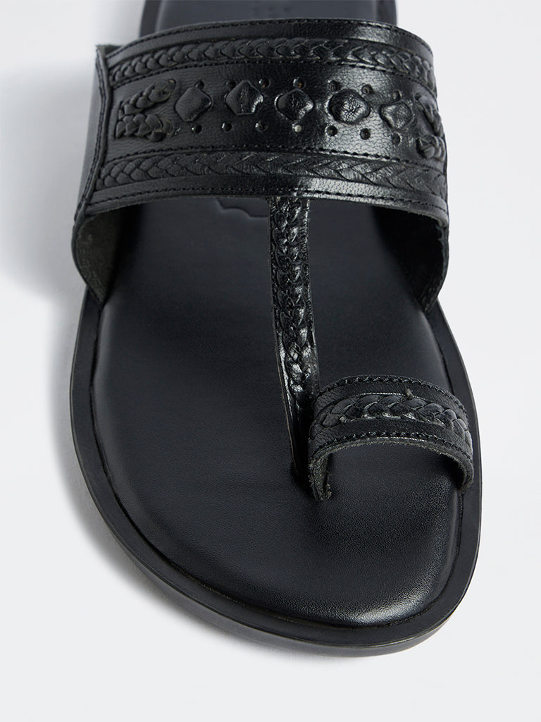 SOLEPLAY Black Braided Leather Kolhapuri Sandals