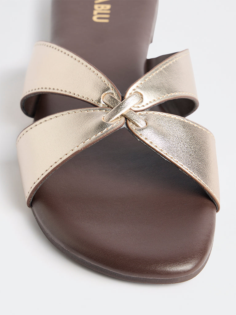 LUNA BLU Gold Criss-Cross Strap Slides