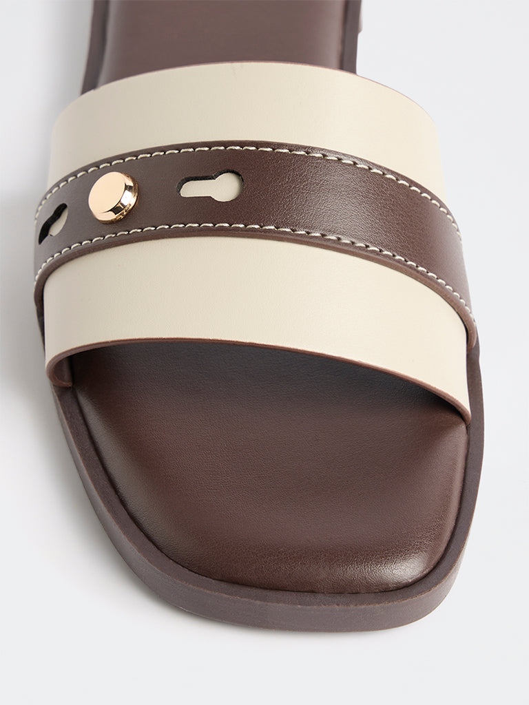 LUNA BLU Dark Brown Striped Slides