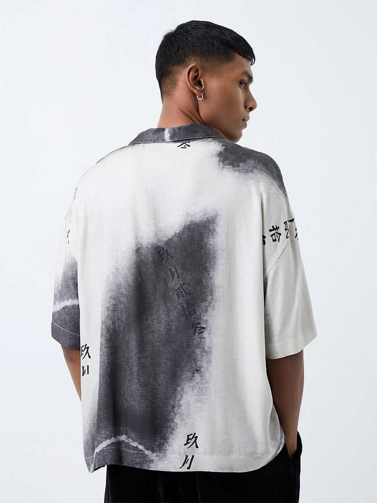 Nuon Charcoal Abstract Printed Boxy-Fit Shirt