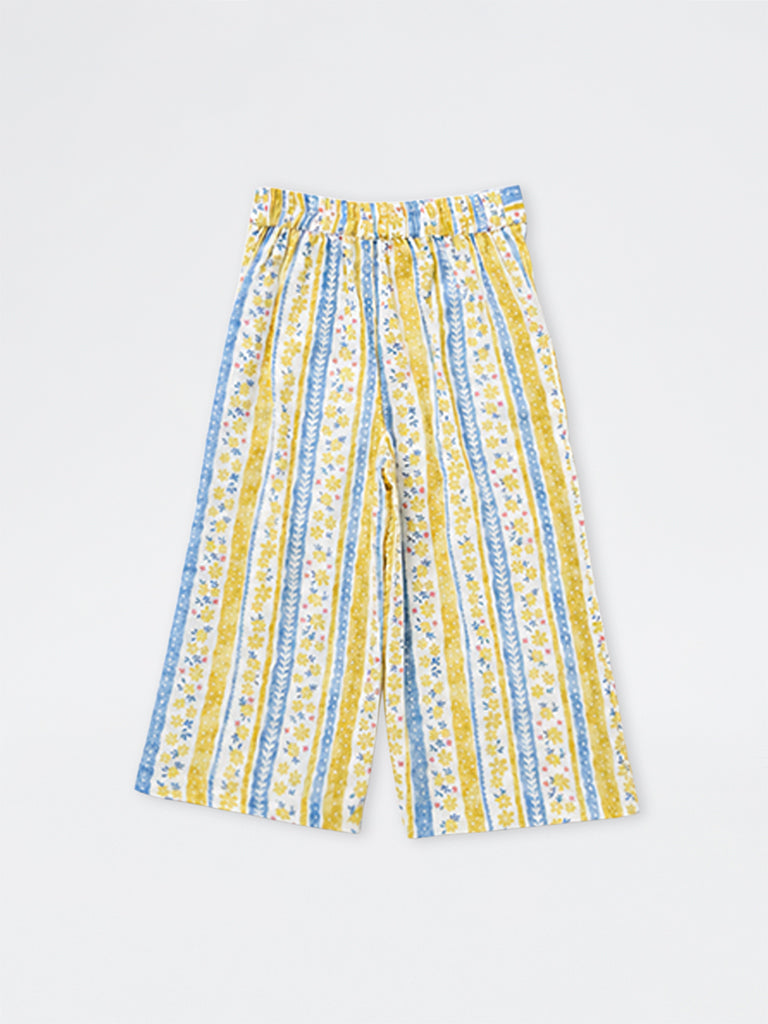 Utsa Kids Girls Yellow Floral Print Cotton Ethnic Pants - (2-8 yrs)