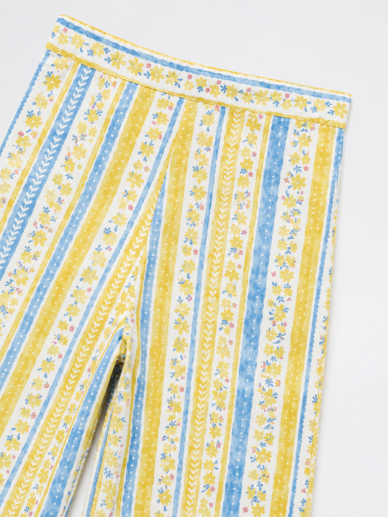 Utsa Kids Girls Yellow Floral Print Cotton Ethnic Pants - (8-14 yrs)