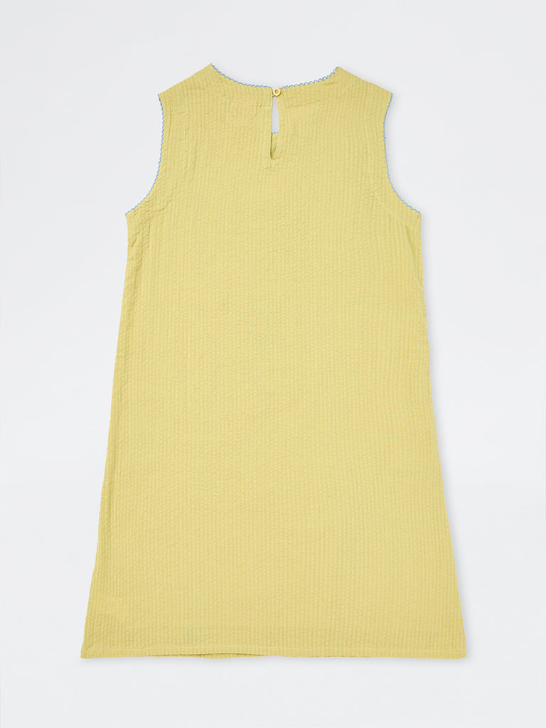Utsa Kids Girls Yellow Embroidered Cotton Sheath Dress - (8-14 yrs)