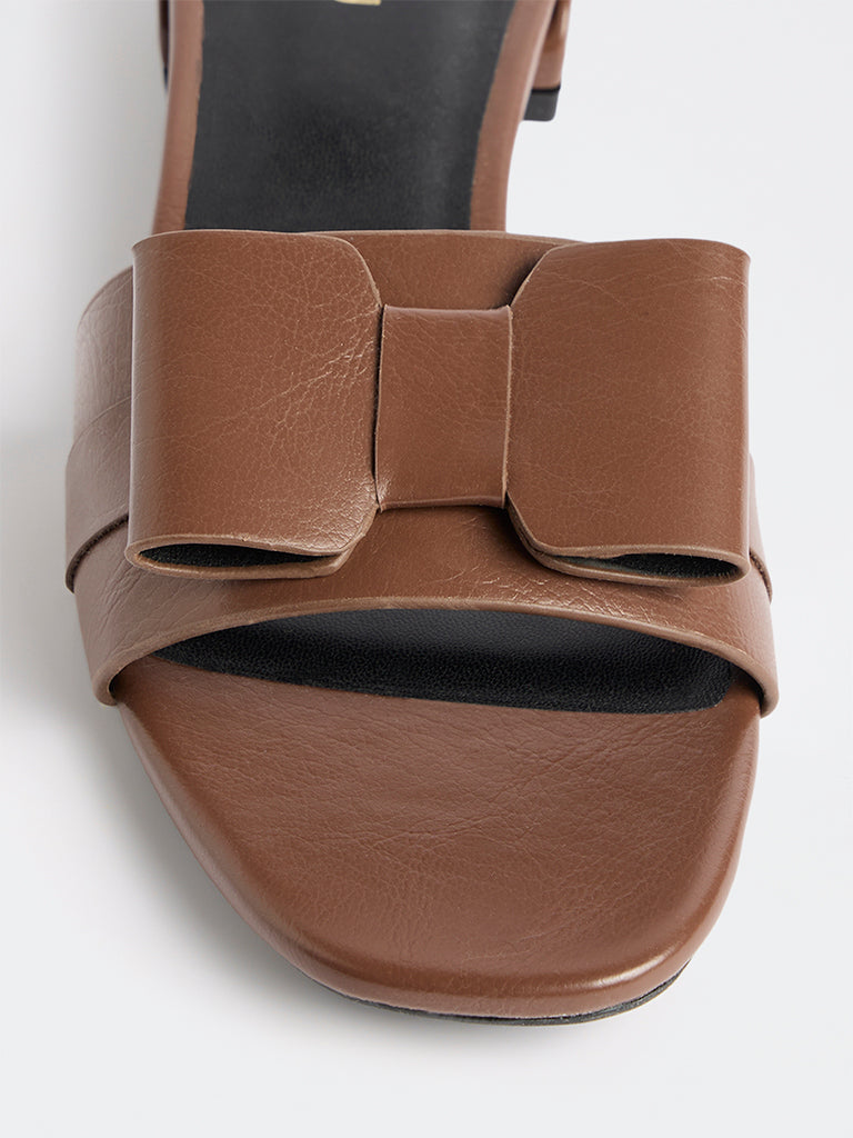 LUNA BLU Brown Bow-Detail Slides