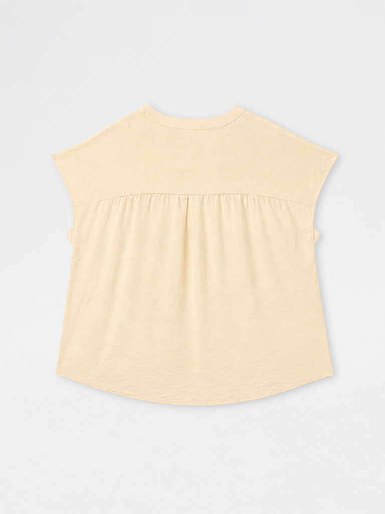 Gia Light Yellow Crinkle-Textured Top