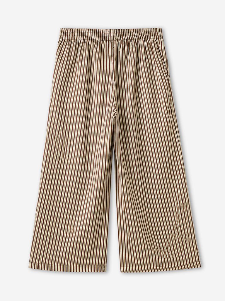 Gia Dark Brown Striped High-Rise Pants