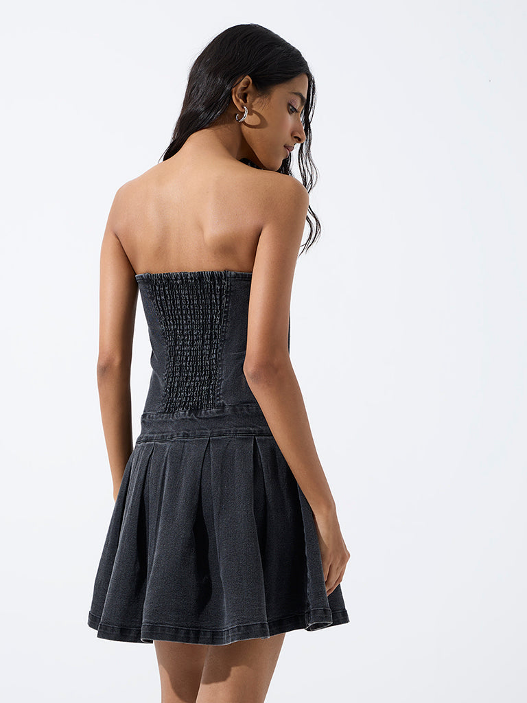 Nuon Charcoal Military-Inspired Denim Tube Dress