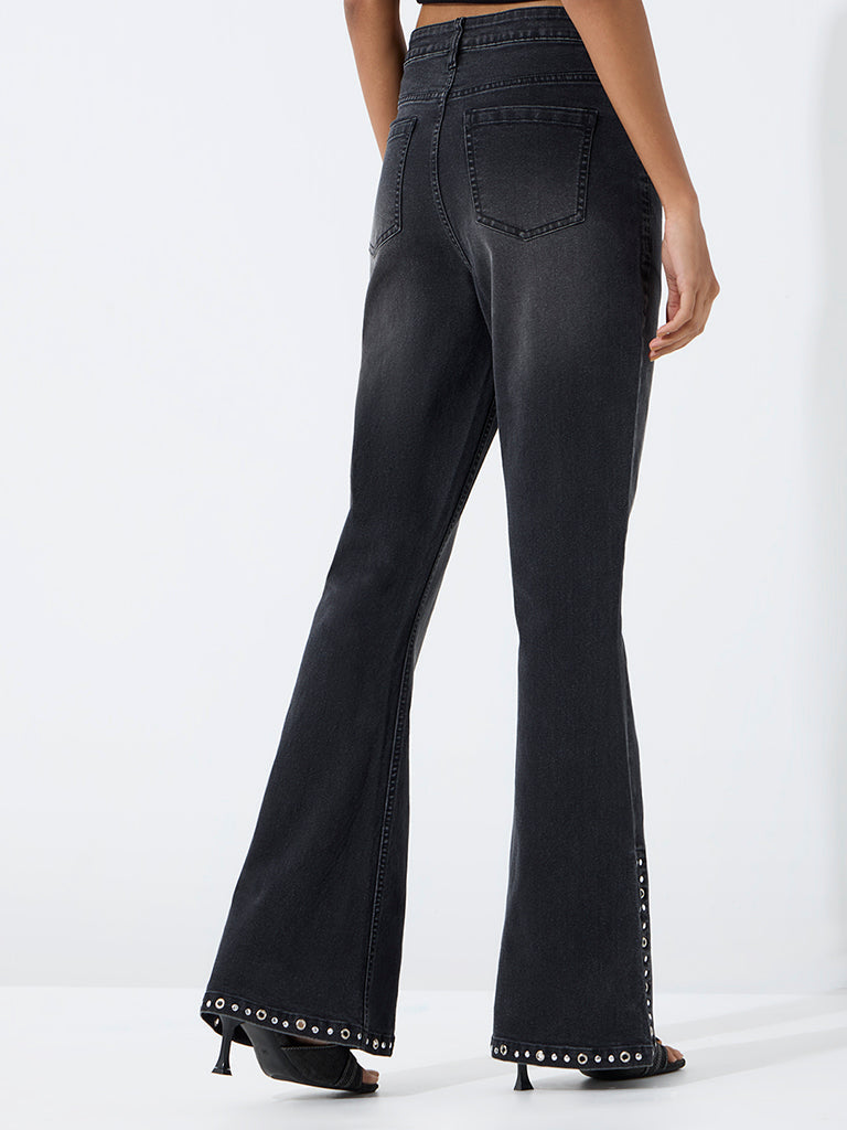 Nuon Black-Wash High-Waist Bootcut Fit Jeans