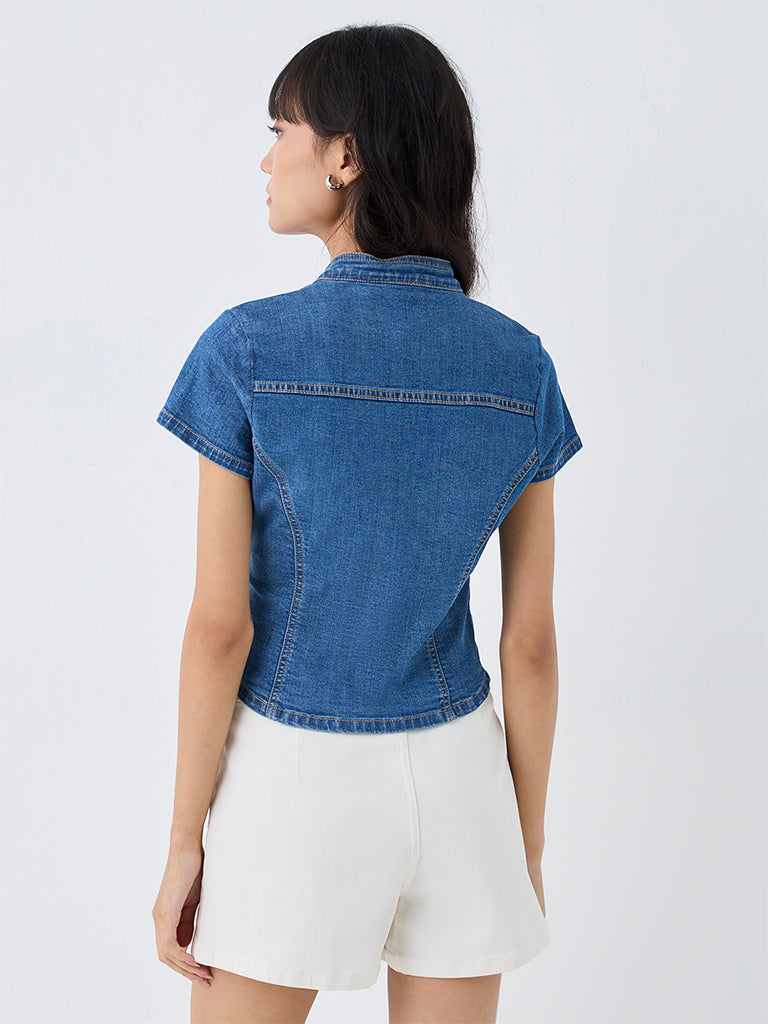 Nuon Blue Denim Top with Frong Fastening