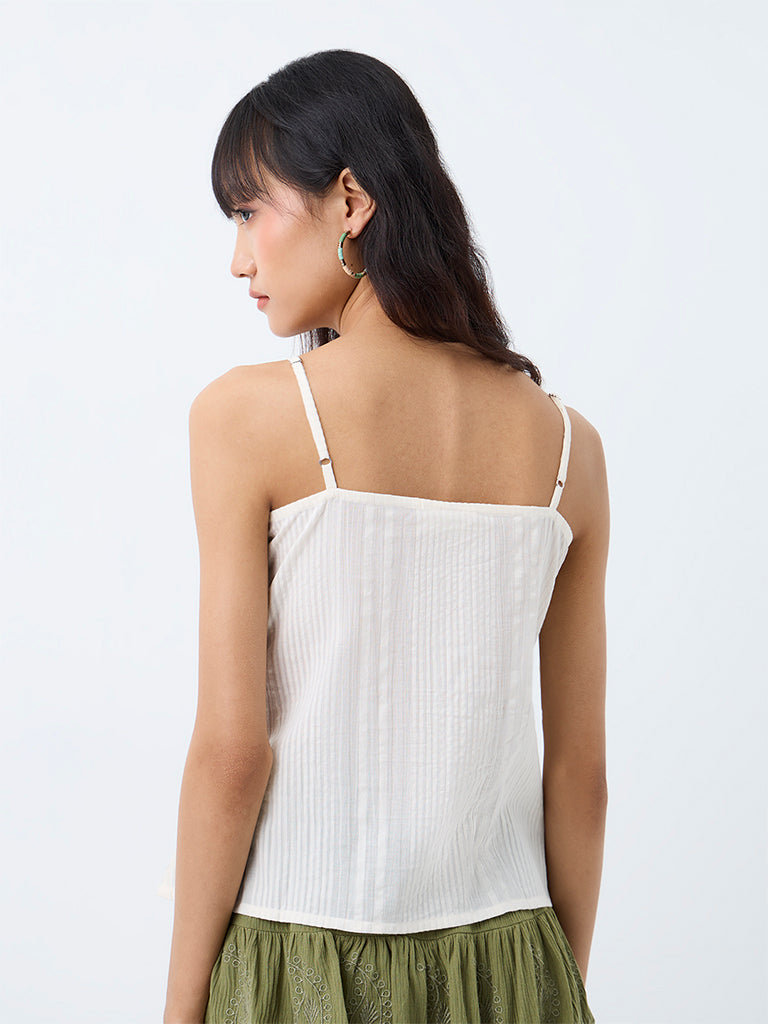 Bombay Paisley White Pintuck Detail Cotton Top
