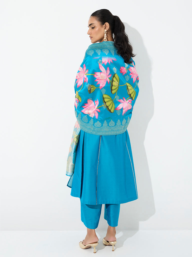 Vark Blue Piping-Detail A-Line Ethnic Set