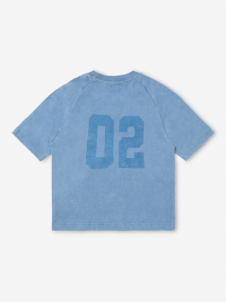 Boys Blue Numerical Printed Cotton T-Shirt