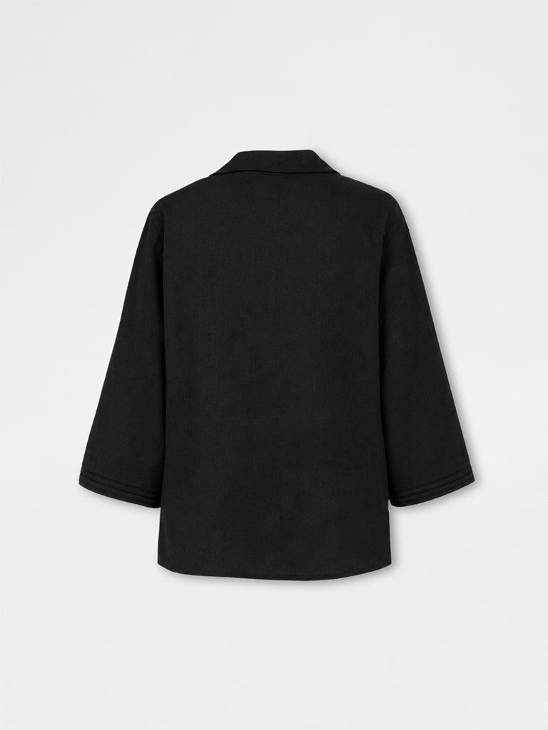 Gia Black Solid Linen-Blend Blouse
