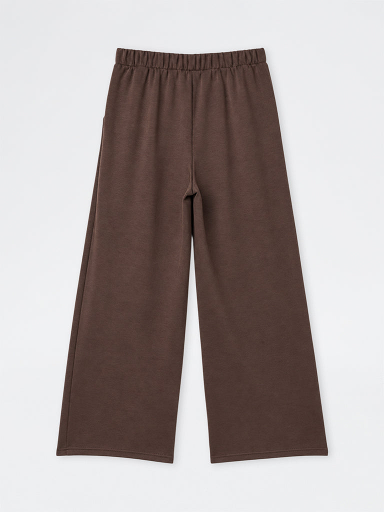 Gia Dark Brown Solid High-Rise Trousers
