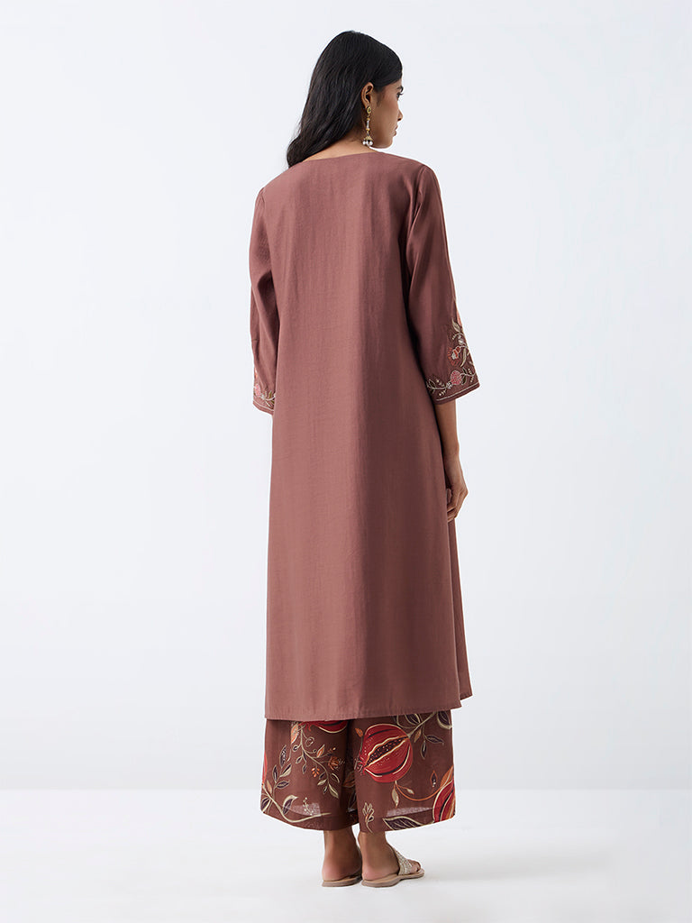 Utsa Brown Anar Embroidered Straight Kurta