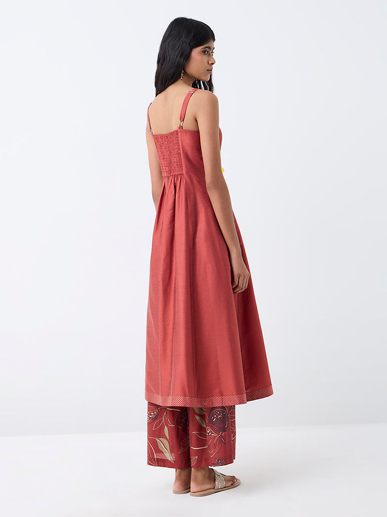 Utsa Rust Anar Embroidered A-Line Dress
