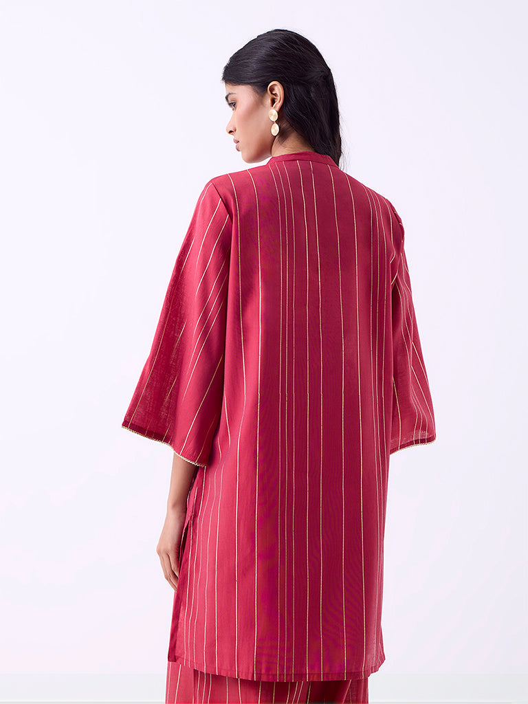 Utsa Red Floral Embroidered Tunic