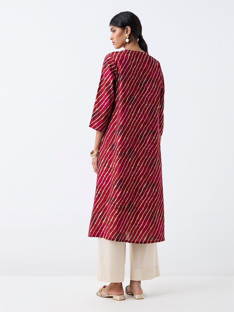 Utsa Red Printed A-Line Kurta