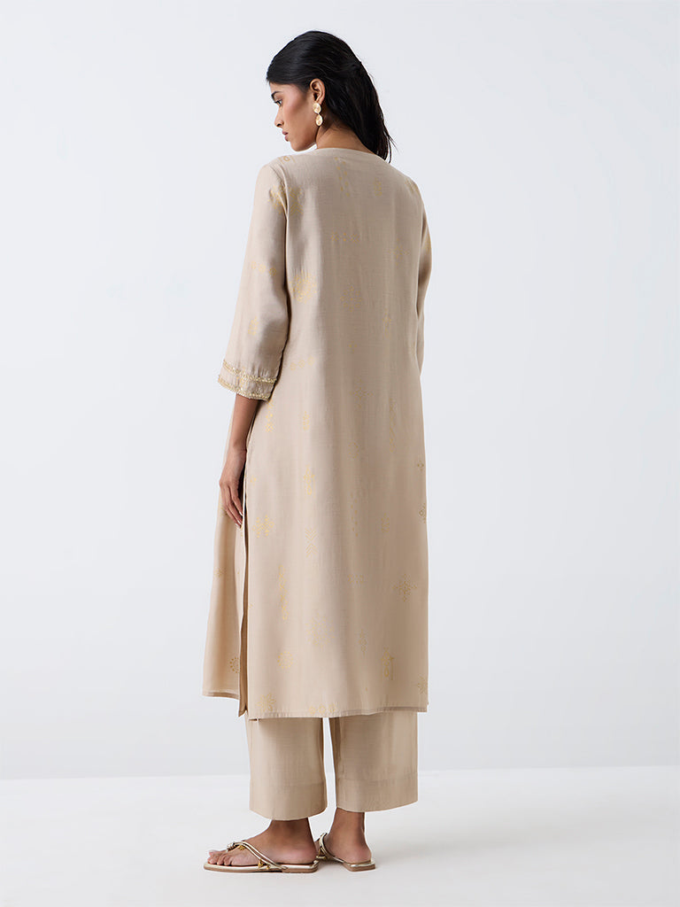 Utsa Taupe Sequin Embellished A-Line Kurta