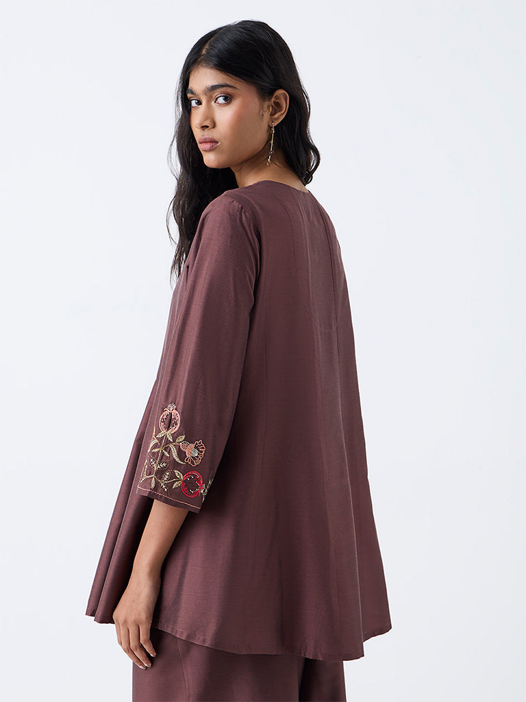 Utsa Brown Floral Embroidered Kurti