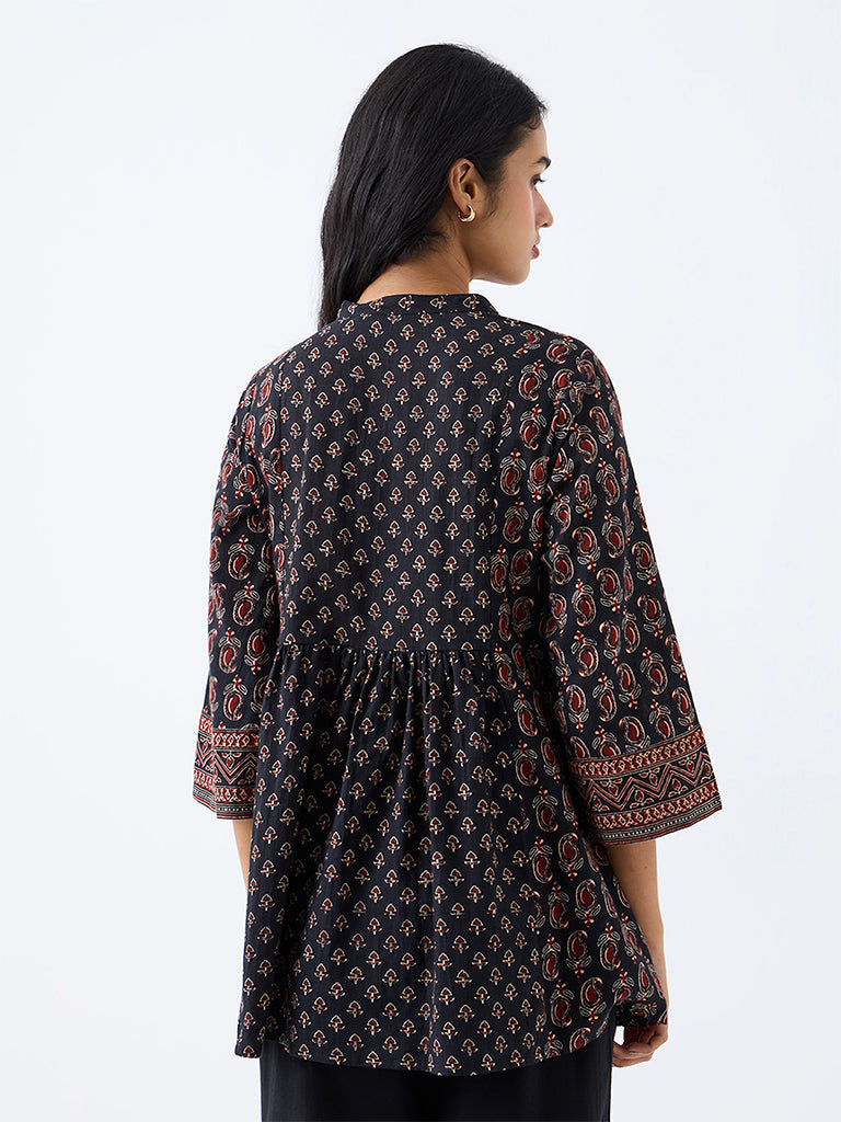 Utsa Black Floral Printed Embellished Tunic
