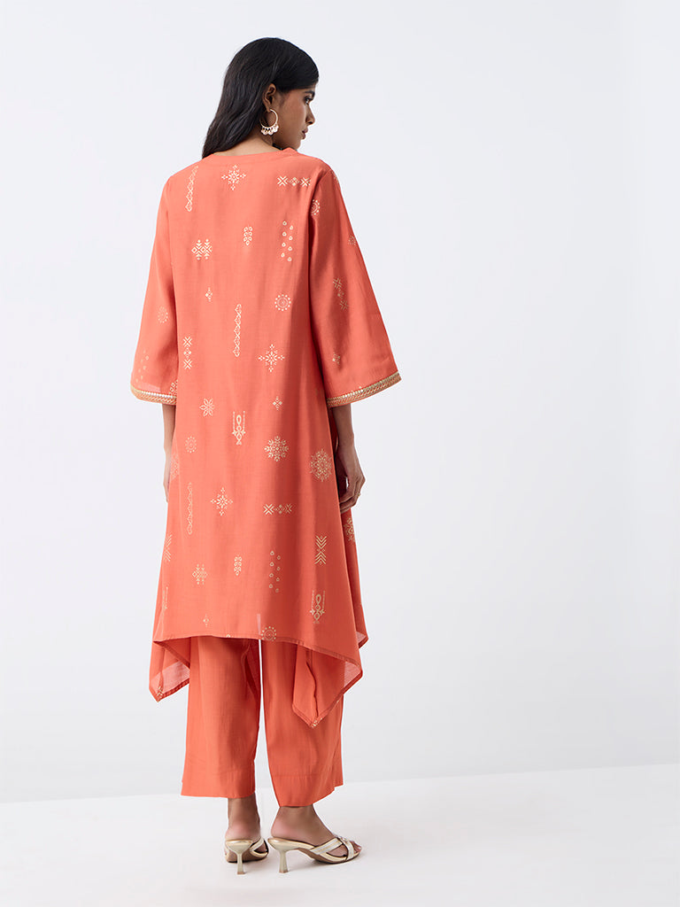 Utsa Orange Printed A-Line Kurta