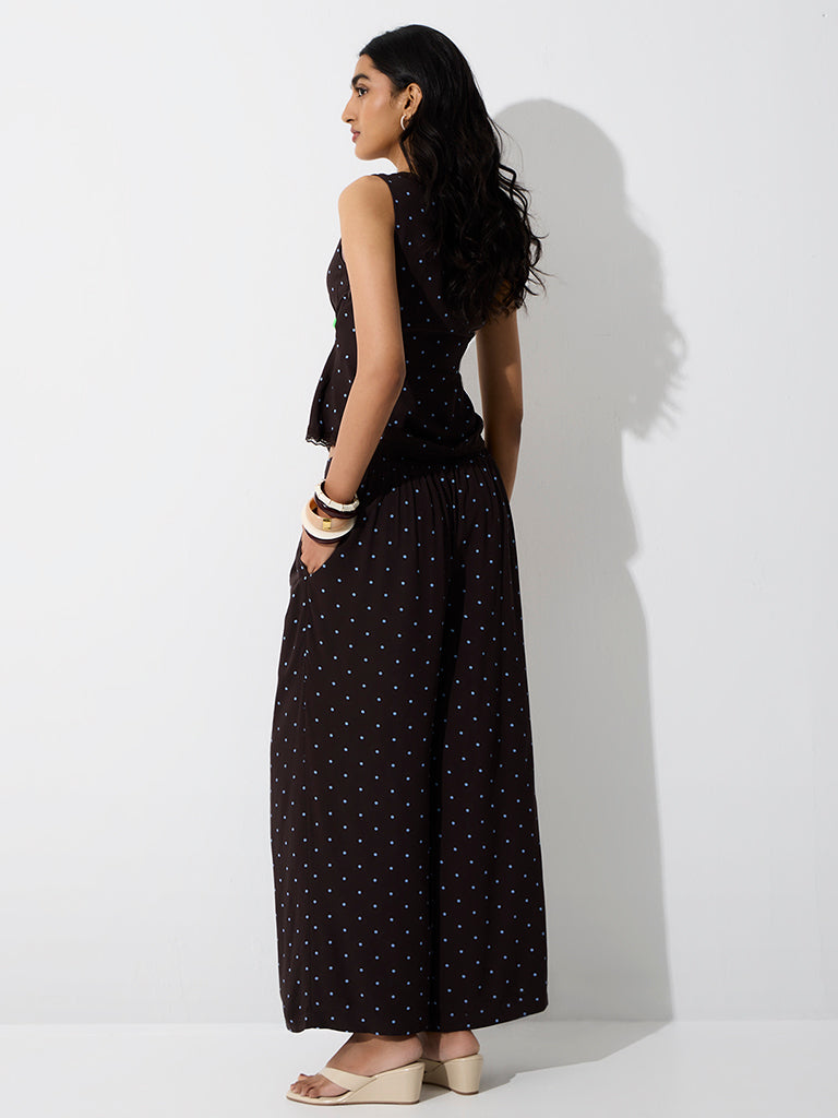LOV Dark Brown Polka Dot High-Rise Pants