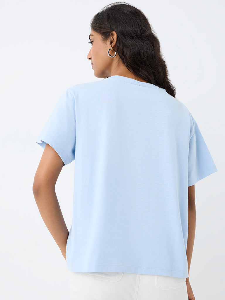 LOV Light Blue Floral Embroidered T-Shirt