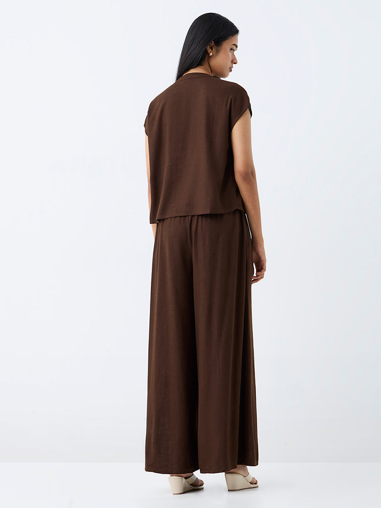 LOV Brown Solid High-Rise Pants
