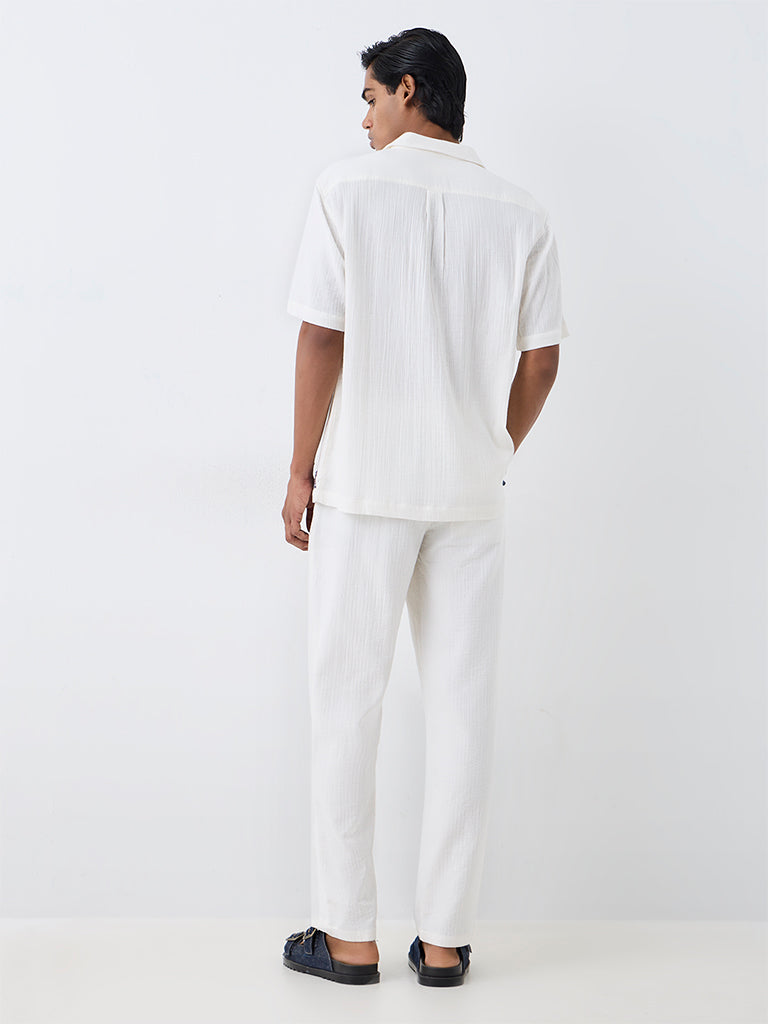 ETA Off-White Self-Striped Relaxed-Fit Mid-Rise Cotton Chinos