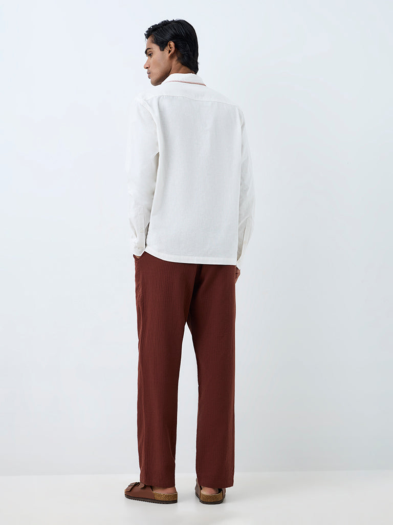 ETA Dark Rust Self-Striped Relaxed-Fit Mid-Rise Cotton Chinos
