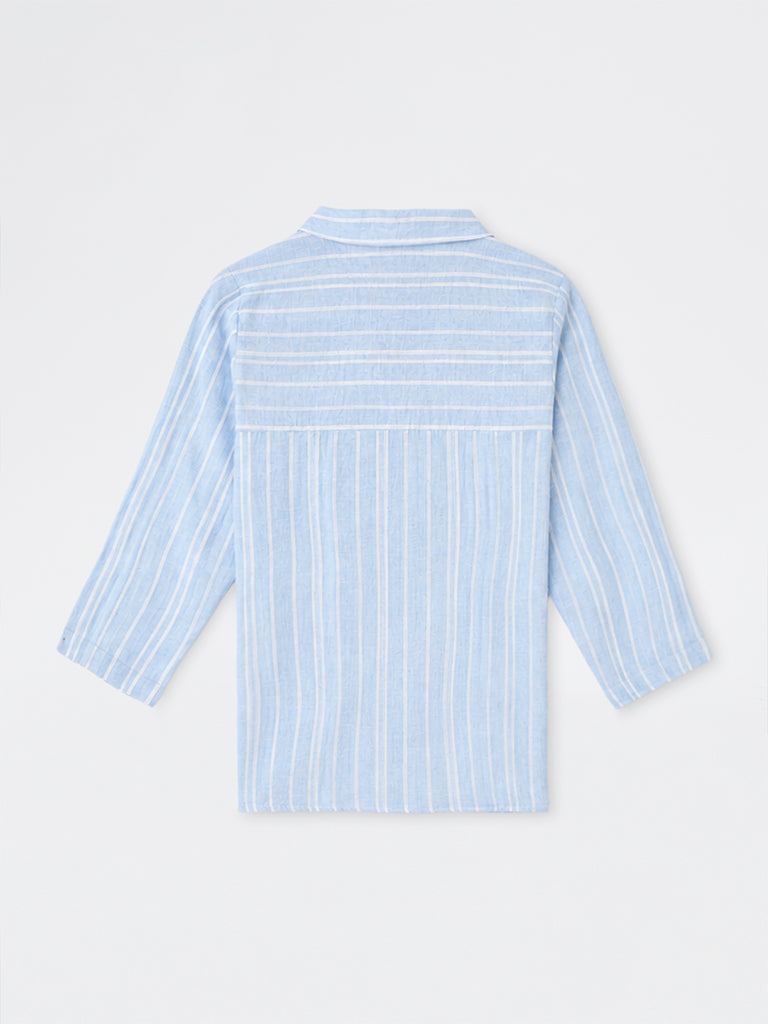 Gia Light Blue Floral Embellished Cotton-Blend Blouse